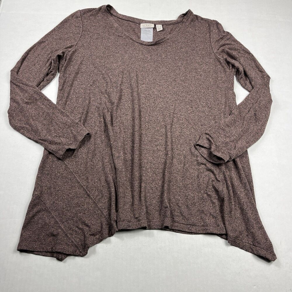LOGO Lori Goldstein V-Neck Tunic Shirt Purple Long Sleeve Soft Casual Top LARGE